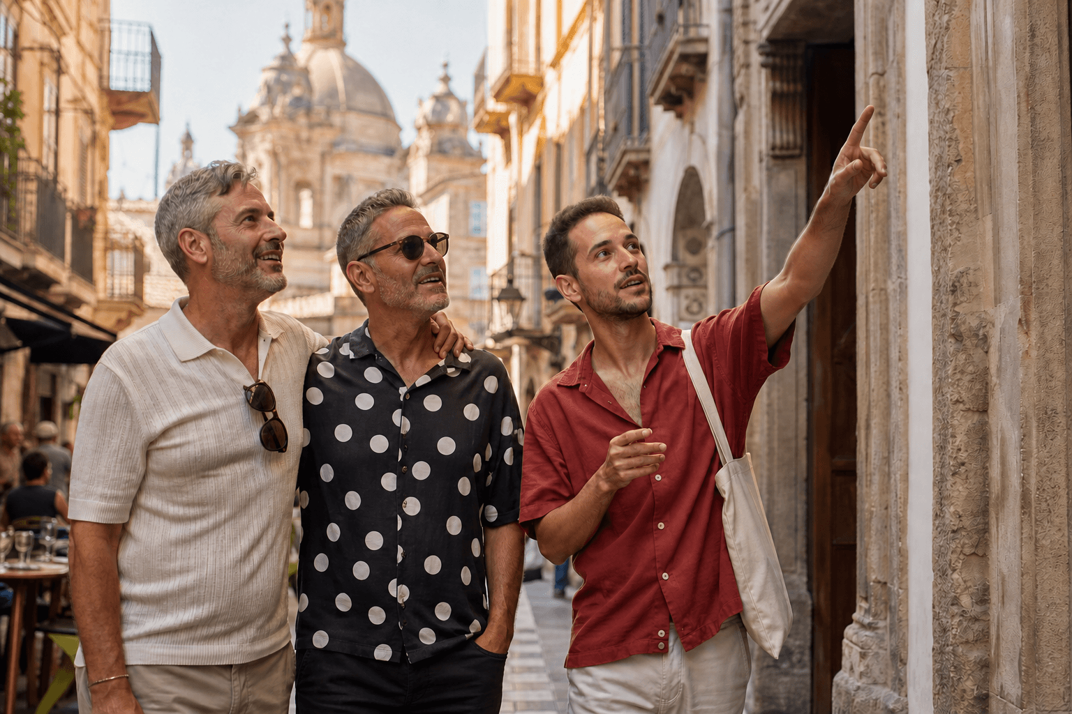 Travelers exploring a European street with a local guide